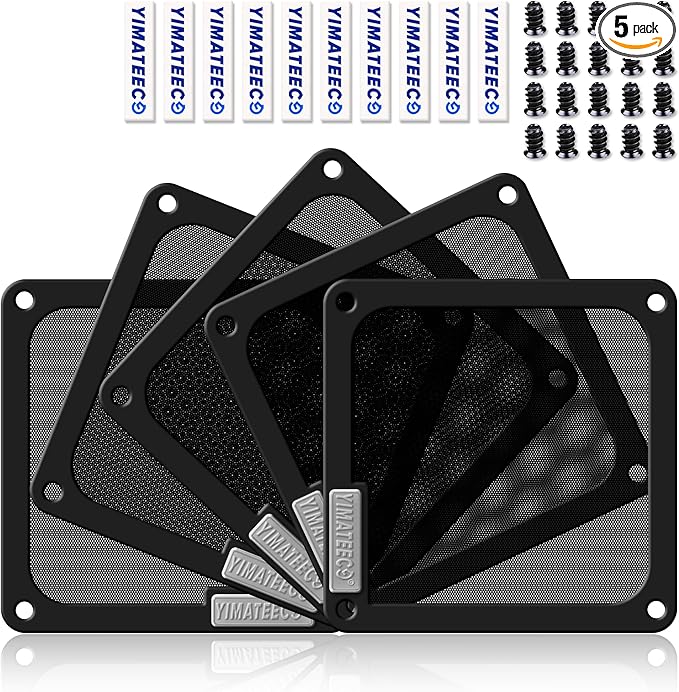 140mm PC Dust Filter for Computer Cooler Fan/PSU/Routers PVC 50 Mesh, Magnetic Dust Mesh Computer Fan Filter Grills with Screws Dustproof Case Cover (PVC V4.0, 140 * 140mm, 5pcs, Black)