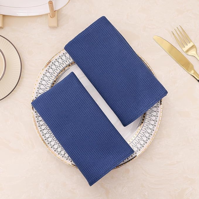 Homaxy 100% Cotton Waffle Weave Dish Cloths - 12 Pack Soft and Absorbent Dish Towels - 12 x 12 Inches Quick Dry Dish Rags - Navy Blue