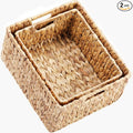 HOONEX Water Hyacinth Storage Baskets, Wicker Baskets for Organizing, Hand Woven Baskets with Carry Handles, Set of 2, Natural