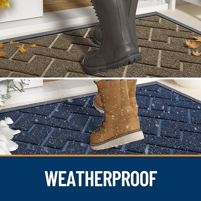 OLANLY Front Door Mat Indoor Outdoor Entrance, Waterproof All-Season, All-Weather Doormat, Sturdy Natural Rubber, Low Profile, Easy Clean Patio Porch Entryway Mat, Herringbone Brick (Black, 47x32)