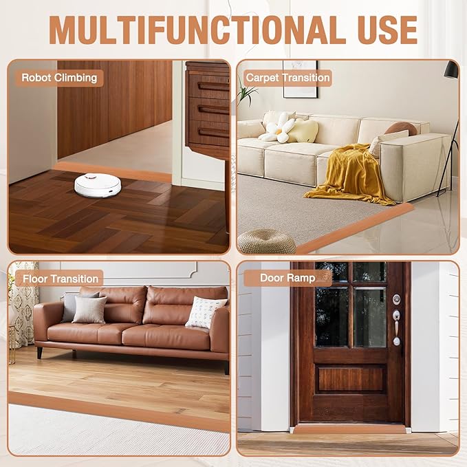 Floor Transition Strip Self Adhesive Vinyl Door Threshold for Doorways Carpet Edging Trim Overlap Edge Reducer for Laminate Floor, Carpet, Tile (Yellow Oak Grain, 2/5" to 3/5", 10Ft)
