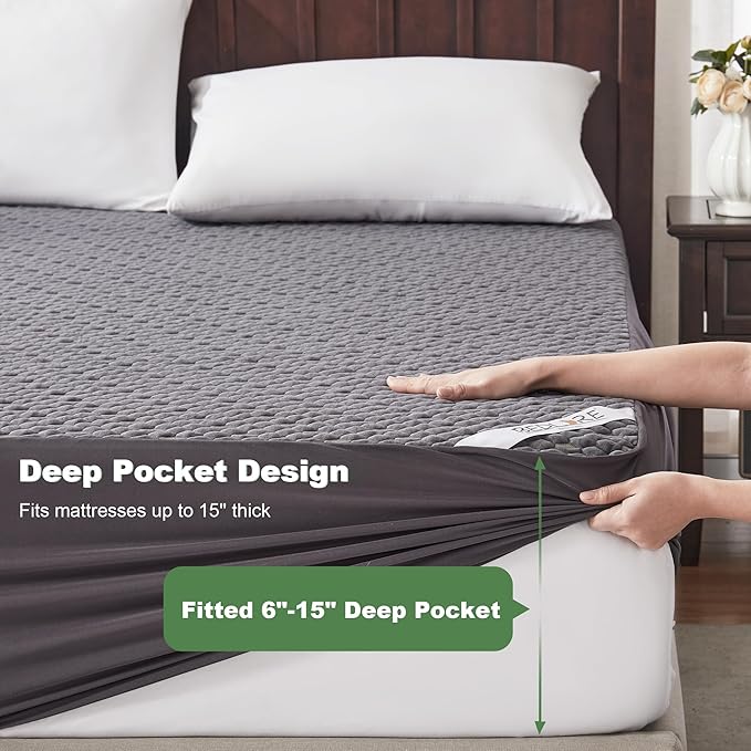 Waterproof Mattress Protector, Twin XL Size Mattress Pad Fitted 6-15" Deep Pocket, 3D Air Fabric Breathable Bed Mattress Cover Noiseless Washable for College Dorm(Carbon Gray)