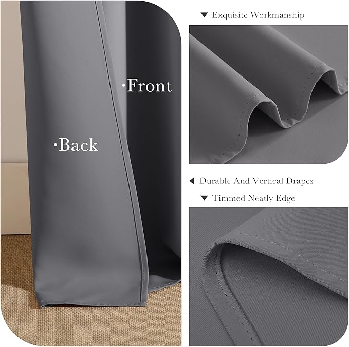 PONY DANCE Grey Blackout Curtains for Bedroom 63 Inch Length 2 Panels Set, Thermal Insulated Energy Saving Grommet Top Window Treatment Drapes for Living Room, W34 x L63 Inch