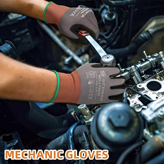Schwer 12 Pairs Safety Work Gloves with Sandy Nitrile Coating LT5626, Max Abrasion Resistance Heavy Duty Gloves with Grip for Men Women, Ideal for General Use, Mechanic, Construction, Gardening, XL
