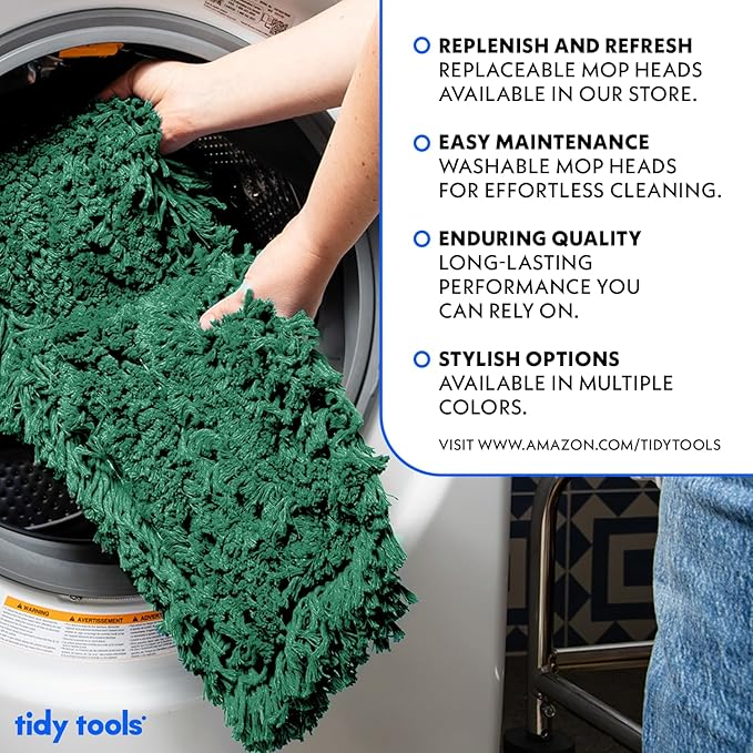 Commercial Dust Mop Replacement Head – 36 x 5 in. Cotton Nylon Reusable Mop Head – Industrial Dust Mop Refill for Floor Cleaning & Janitorial Supplies, Green