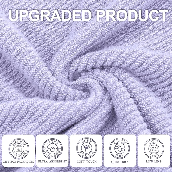VOOVA & MOVAS Purple Hand Towels, 4PC Large 18"x 28" - 100% Cotton | Lightweight | Thick | Quick Dry | Soft | Absorbent, Hand Towels for Bathroom, Bathroom Essentials, Lavender
