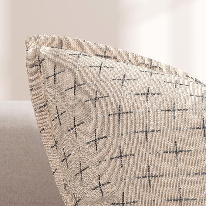 ZWJD Pillow Covers 24x24 Set of 2 Soft Polyester Textured Pillow Covers with Stylish Flange Edge Cozy Farmhouse Throw Pillows for Couch Bed Sofa Living Room