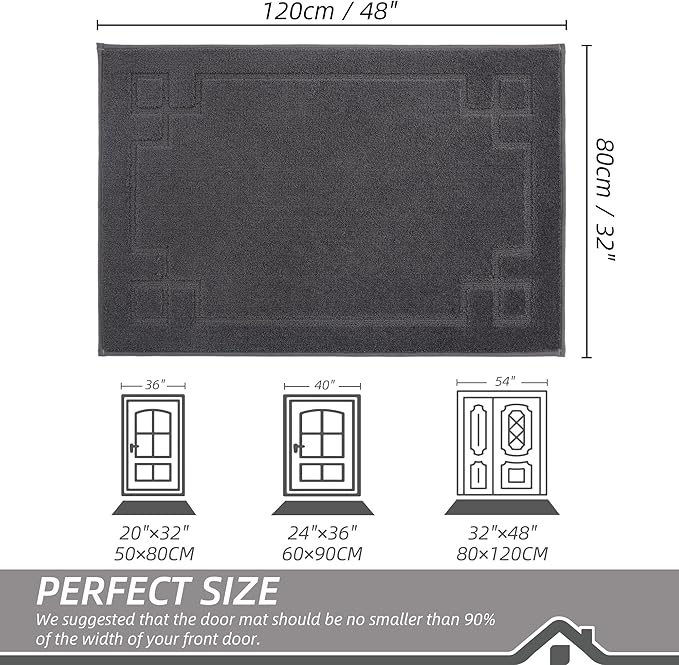 BEQHAUSE Door Mat 32" x 48", Non-Slip Door Mats Indoor Entryway Rugs Washable Low-Profile Absorbent and Stain Resist Floor Mats, Dog Door Mat for Front Back Door, Muddy Wet Shoes & Paws, Dark Grey