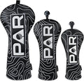 Big Teeth Golf Club Covers Full Set Driver Headcover Fairway Wood Hybrid Golf Club Iron Head Covers, Topographic Edition Putter Cover Leather Golf Head Covers Pure Black, Gifts for Men