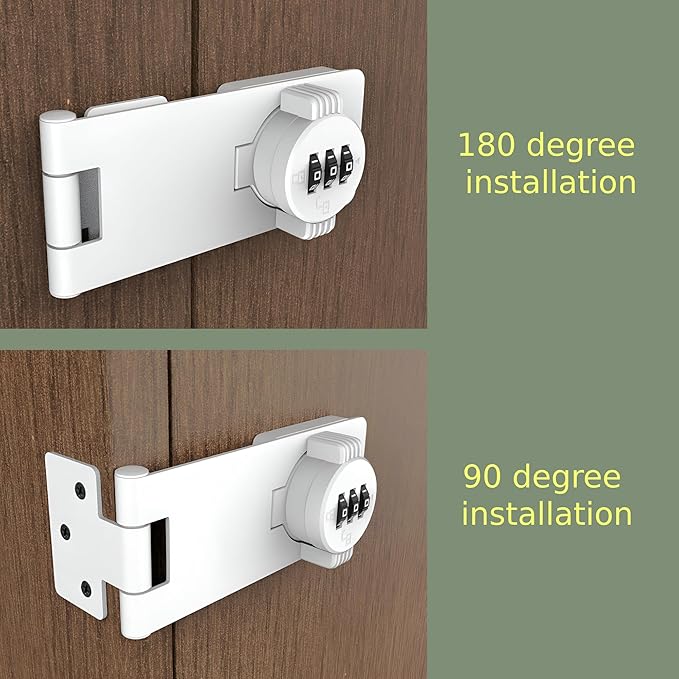 Keyless Combination Lock - 3-Digit Combination Lock for Doors - Twist Knob Hasp Latch Lock with Password Code - Zinc Alloy Door Latch for Kitchen Drawers, Cabinets, Cupboard (White)