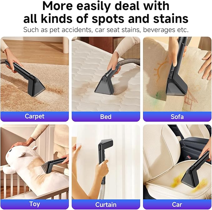 Portable Spot Cleaner Machine for Carpet and Upholstery - 18Kpa Carpet Cleaner with Dual BrushHeads, Easy Move, Cleaning Machine for Furniture, Couch, Stairs, Car and Pet Stain, Blue