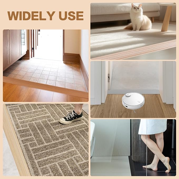 Floor Transition Strip Vinyl Door Threshold Ramp Self Adhesive Carpet Edging Strip Doorway Edge Trim, Overlap Edge Reducer for Laminate Carpet, Floor, Tile (Brown Wood Grain, 3/5" to 4/5", 3.3Ft)