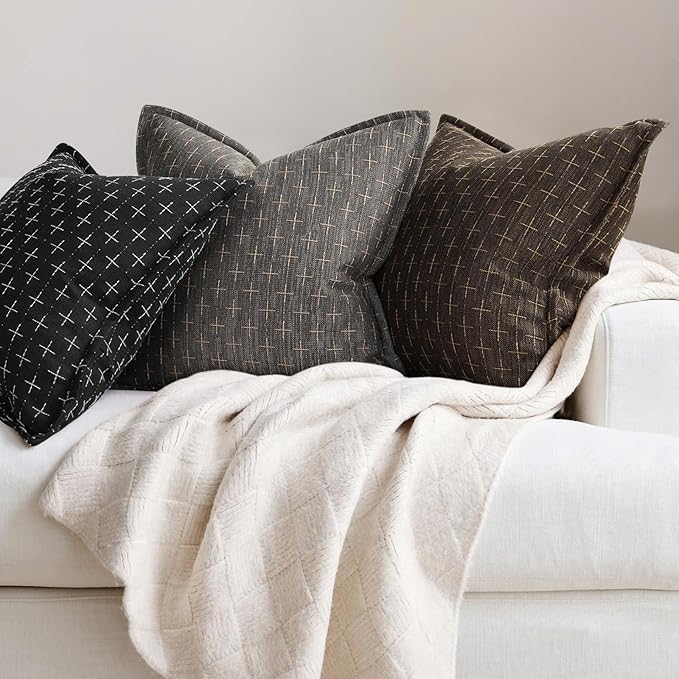 ZWJD Pillow Covers 20x20 Set of 2 Soft Polyester Textured Pillow Covers with Stylish Flange Edge Cozy Farmhouse Throw Pillows for Couch Bed Sofa Living Room