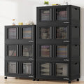 BROVIEW 140Gal Stackable Storage Bins with Lids & Wheels, 560Qt Plastic Collapsible Closet Organizer and Storage Drawers, Storage Boxes Cabinets for Home, Office, 7 Pack, Black