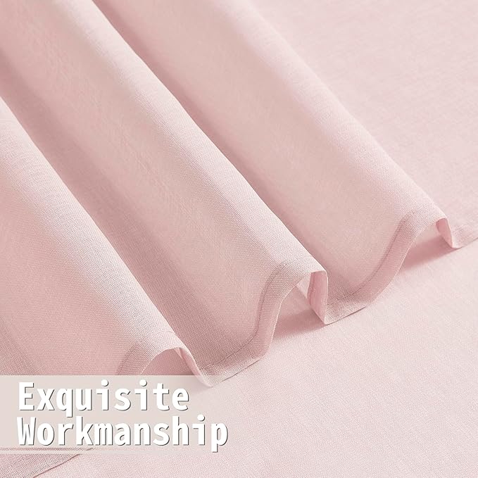 Tollpiz Short Sheer Door Curtains Closet Linen Textured Curtains Sheer Doorway Light Filtering Voile Patio Glass Door Rod Pocket Curtain French Door, 54 x 40 inches Long, Pink, Set of 1 Panel