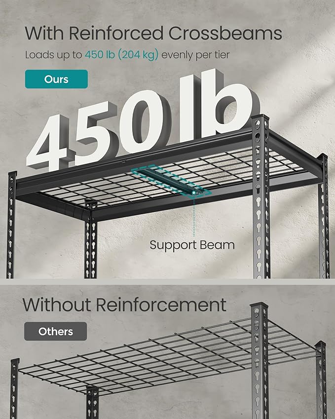 SONGMICS 5-Tier Storage Shelves, Heavy-Duty Garage Shelving, Adjustable Shelving Unit, Steel Shelf, Boltless Assembly, for Garage, 2,250 lb Load, 18 x 108 x 72 Inches, Ink Black UGLR453B03