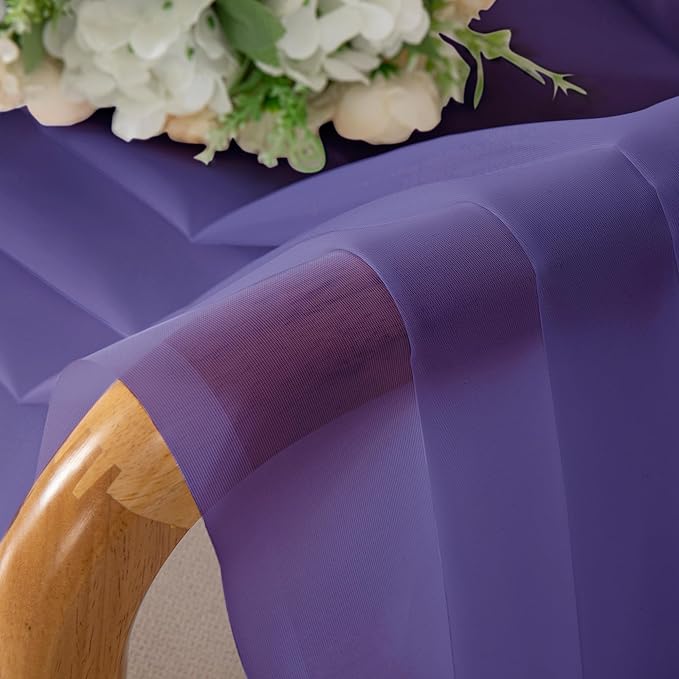 Chyhomenyc Purple Sheer Curtains 54 Inch Long 2 Panels, Light Filtering Rod Pocket Voile Short Curtains Drapes for Living Room Bedroom Small Windows, 42Wx45L Inches