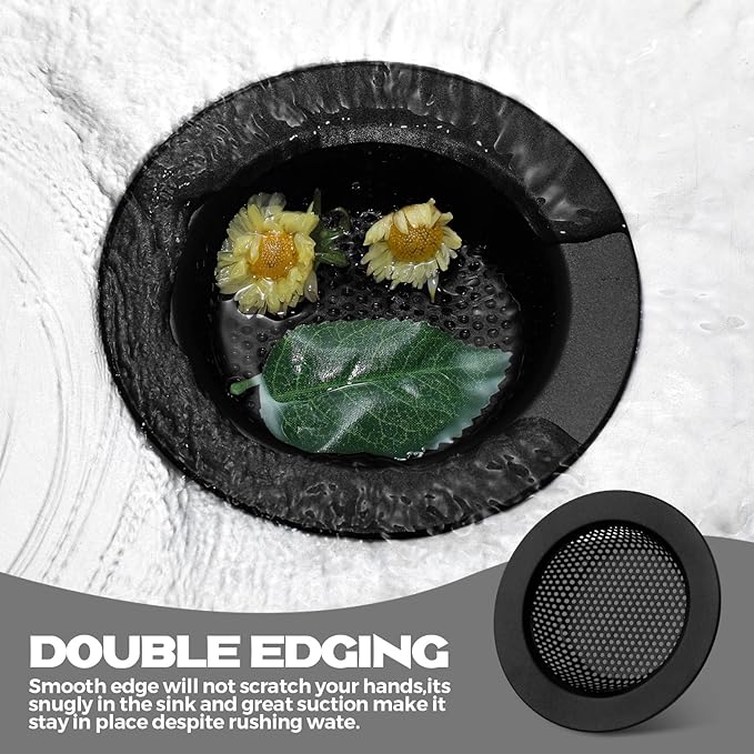 Retisee 2 Pcs Sink Strainer Stainless Steel Kitchen Sink Drain Strainer Basket Cover Mesh Hair Food Catcher, Large Wide Rim of 4.4 Diameter(Matte Black)