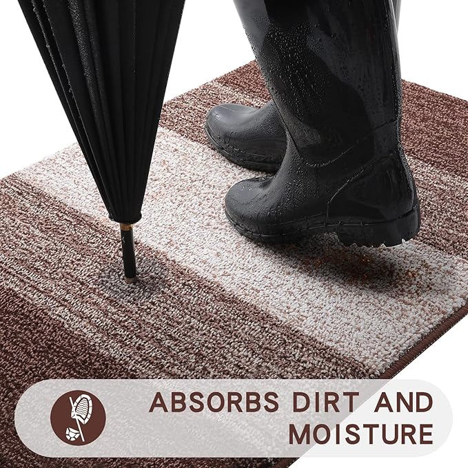 Kitinjoy Indoor Outdoor Door Mat, 36x24 Non-Slip Absorbent Dirt Trapper, Low-Profile Washable Inside Entrance Front Floor Mat, Sturdy Soft Entry Doormats for Entryway, Brown