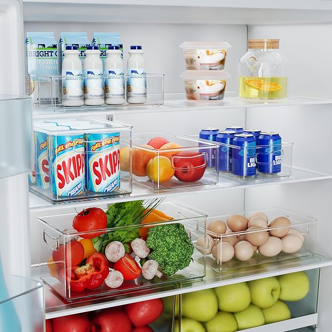 8 PACK Freezer Organizer Bins Clear Stackable Storage Bins with Side Handles for Fridge Organization and Storage Home Organization Must Haves