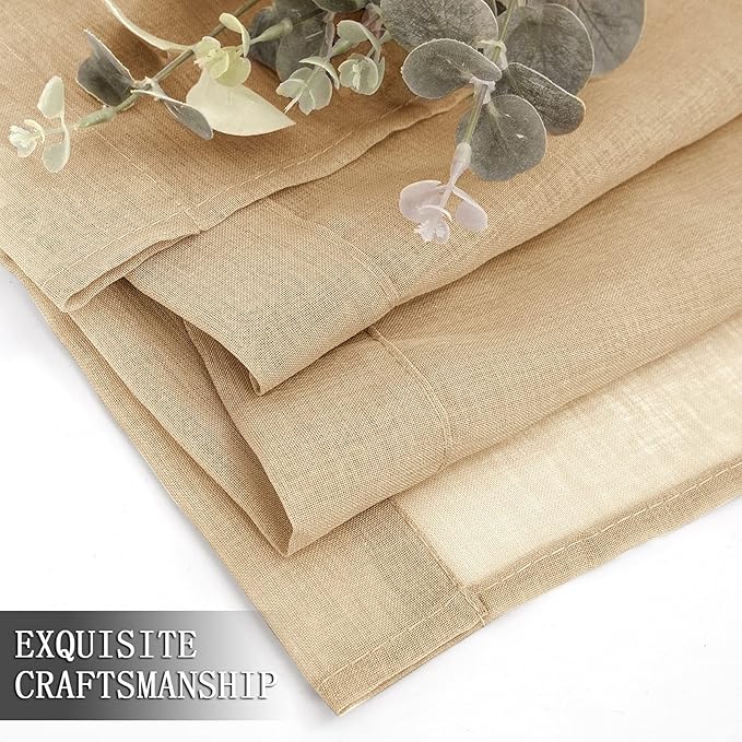 Tollpiz Sheer Curtains Linen Textured Bedroom Curtain Sheers Light Filtering Rod Pocket Voile Curtains for Living Room, 54 x 84 inches Long, Beige, Set of 2 Panels