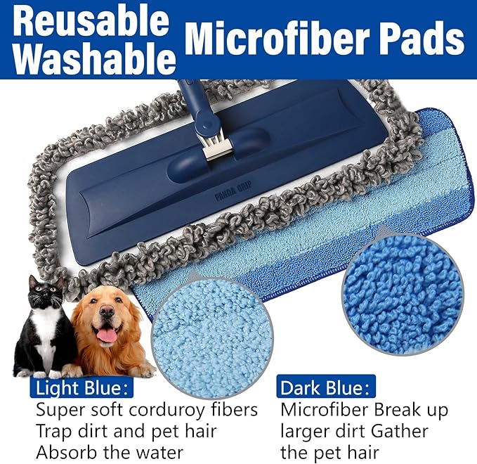 Mops for Floor Cleaning Wet Spray Mop with 14 oz Refillable Bottle and 3 Washable Microfiber Pads Home or Commercial Use Dry Wet Flat Mop for Hardwood Laminate Wood Ceramic