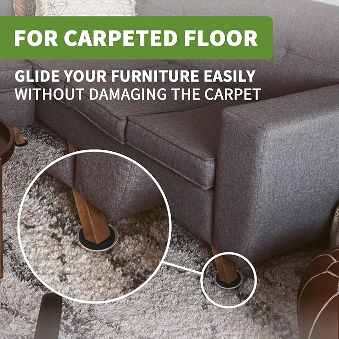 Furniture Sliders for Carpet 8 PCS - 3 1/2 inch Furniture Moving Slider Chair Legs Floors Protectors– Move Your Furniture Easy & Safely(for Carpet)