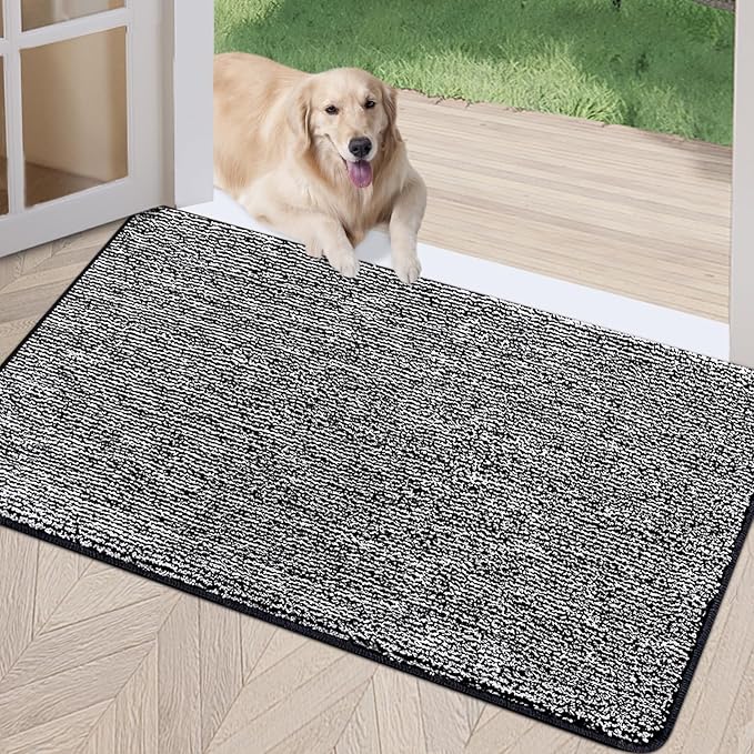 REFETONE Indoor Doormat, Front Door Mat 32"x40" Absorbent Rubber Backing Non Slip Back Door Mats, Washable Low-Profile Inside Floor Mat Door Rugs for Entryway, Resist Dirt Mud Mat for Dogs, Black