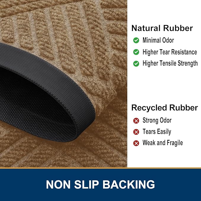 Smiry Front Door Mat Outside Entrance, Heavy Duty Outdoor Indoor Natural Rubber Doormat, Non Slip, Trap Dirt and Moisture, Easy Clean, Low Profile Patio Porch Entryway Mat, 35x23, Coffee