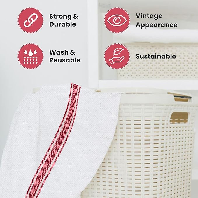 WHITEWRAP Kitchen Dish Towels for Kitchen, Highly Absorbent for Drying and Cleaning, Durable and Soft Tea Towels – 6 Pack, 100% Ring Spun Cotton 15 x 25 Inches – Red