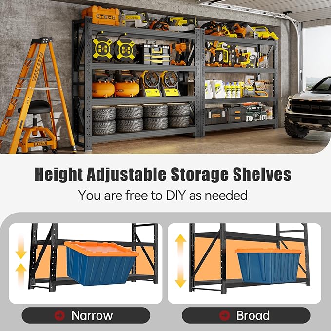 4000LBS Storage Shelves Heavy Duty, 48" W Metal Garage Shelving Units, 4 Tier Adjustable Shelf, Garage Storage Shelves Rack, Industrial Shelving for Warehouse, Basement,48" W x 24" D x 79" H
