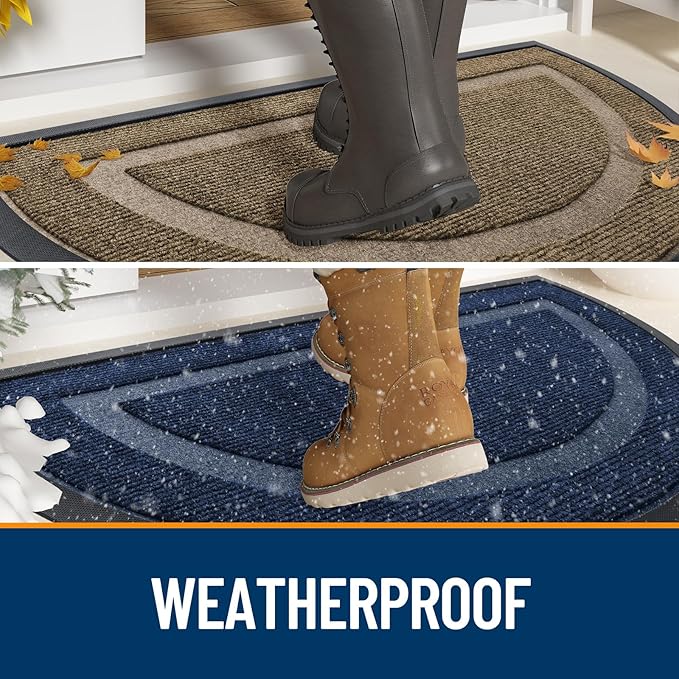 OLANLY Half Circle Door Mat Indoor Outdoor Entrance Welcome, Waterproof All-Season, All-Weather Doormat, Sturdy Natural Rubber, Low Profile, Easy Clean Patio Porch Entryway Mat, 36x24, Black