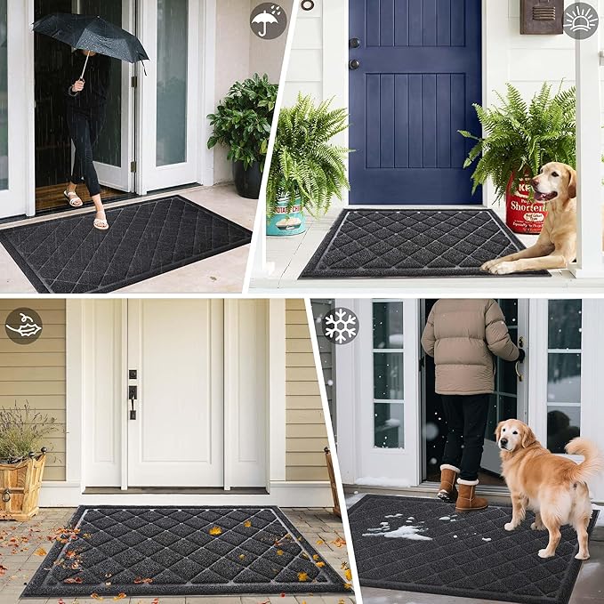 Front Door Mat Indoor Outdoor Entrance, 36" x 48" Heavy Duty All-Season All-Weather Waterproof Doormat Trap Dirt and Moisture Easy Clean Low Profile Patio Porch Entryway Mat