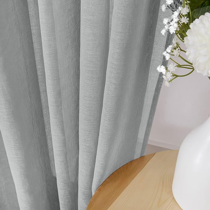 Tollpiz Sheer Curtains Linen Textured Bedroom Curtain Sheers Light Filtering Rod Pocket Voile Curtains for Living Room, 54 x 84 inches Long, Silver Grey, Set of 2 Panels