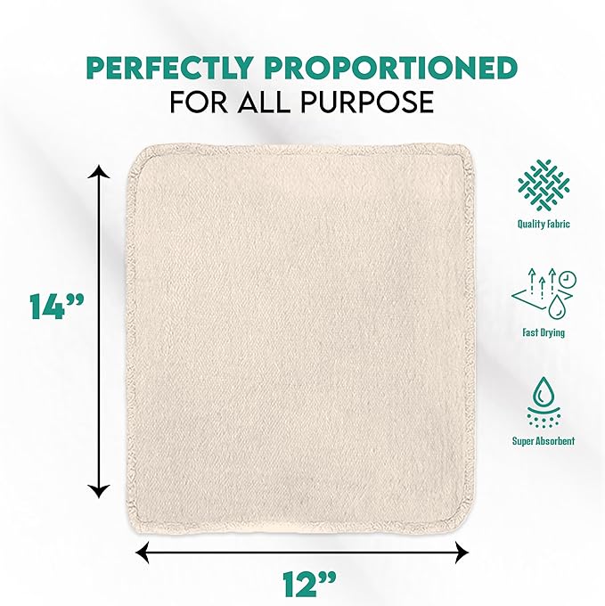 ZUPERIA Cotton Shop Towel – Multipurpose Cleaning Cloths (14" x 12" - Pack of 300 - White) Reusable Shop Rags for Automobiles, Industrial, Restaurants, Garage, and Homes