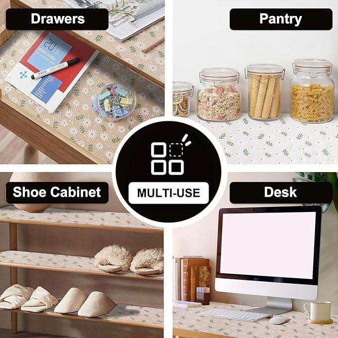 INNOLITES Shelf Liner – Cabinet & Drawer Liner Non-Adhesive – Waterproof Oil-Proof – Durable EVA with Floral for Kitchen Cabinets Refrigerator – BPA-Free, Easy to Cut 23.6" x 360"