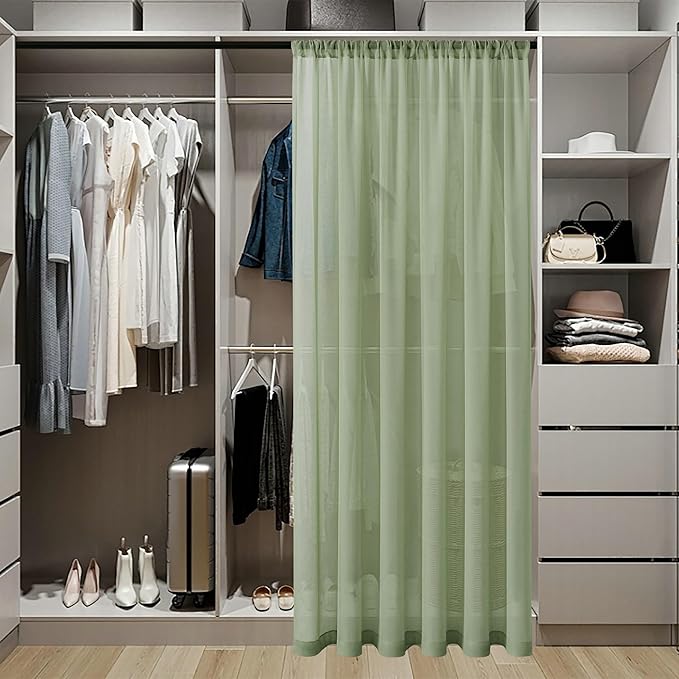 Tollpiz Sheer Door Curtains Closet Linen Textured Curtain Sheers Doorway Light Filtering Voile Patio Door Rod Pocket Curtains French Door, 54 x 80 inches Long, Sage Green, Set of 1 Panel