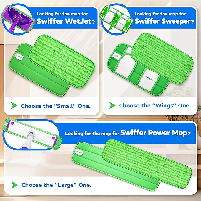 3 Pack Reusable Microfiber Mop Pads, Compatible with Swiffer PowerMop and Bona Mop, Machine Washable Cloths, Scraper Included, Refills for All Floor Cleaning, Wet Dry - 16"- 18"