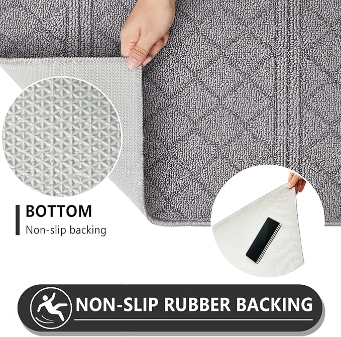 REFETONE Indoor Doormat, Front Back Door Mat 20"x32" Rubber Backing Non Slip Mats, Absorbent Resist Dirt Entrance Rugs for Entryway, Washable Low-Profile Inside Floor Mat for Muddy Wet Shoes, Grey