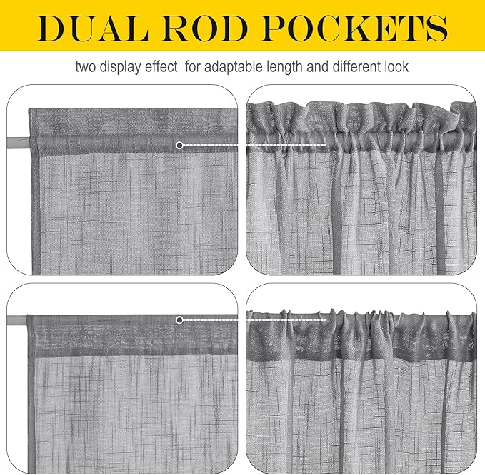 NICETOWN Flax Linen Sheer Door Curtains Privacy French Curtain Light Filgtering Tricia Window Curtain for Patio Sidelight Glass Door, 36 x 72 inches, 1 Panel, Dark Grey