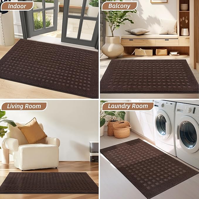 BEQHAUSE Waffle Door Mats Indoor 24"x36", Dog Mat for Muddy Paws Absorbent and Dirt Resist Floor Mats Non-Slip Washable Rugs for Entryway, Welcome Mat for Front Back Door, Muddy Wet Shoes, Dark Brown