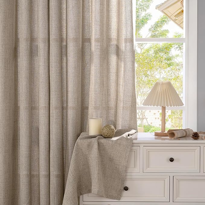 YoungsTex Dark Oatmeal Linen Curtains 78 Inch Length for Living Room, Semi Sheer Window Drapes Light Filtering Rod Pocket Back Tab Curtain for Dining Office Bedroom, 2 Panels, 52 X 78 Inch