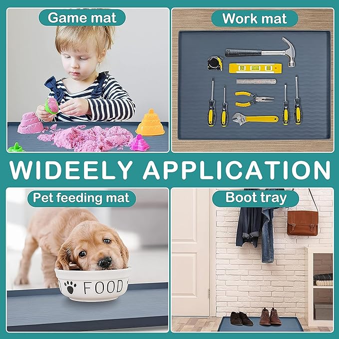 URMONA Waterproof Silicone Under Sink Mat 37'' x 22'' Shelf Liner for Kitchen and Bathroom, Cabinet and Counter Protector, Storage and Organizers, Litter Mat, Pet Cat Puppy Essentials(Beige)