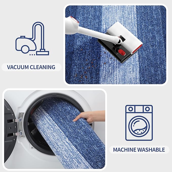 Kitinjoy Indoor Outdoor Door Mat, 48x32 Non-Slip Absorbent Dirt Trapper, Low-Profile Washable Inside Entrance Front Floor Mat, Sturdy Soft Entry Doormats for Entryway, Navy Blue