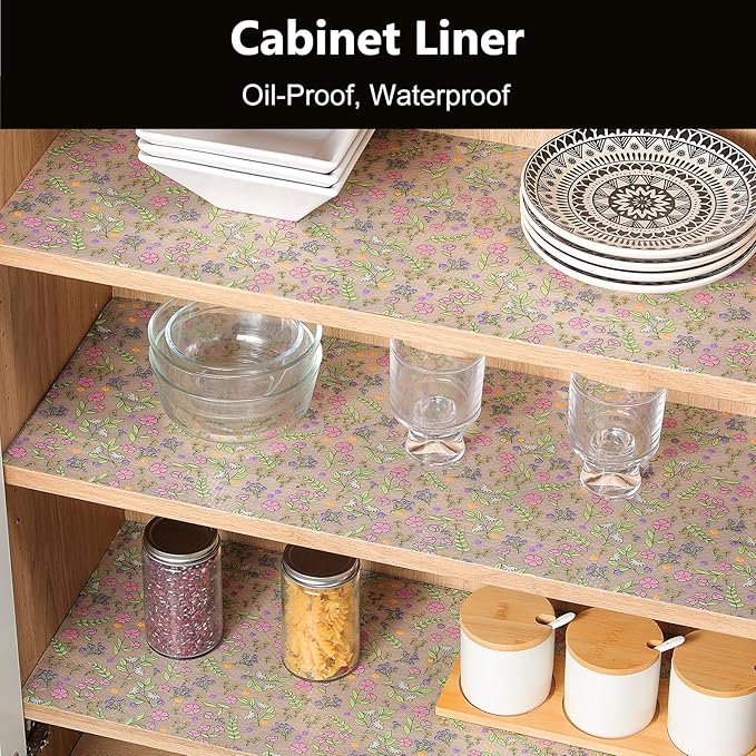 INNOLITES Non-Slip Shelf Liner – Cabinet & Drawer Liner Non-Adhesive – Waterproof Oil-Proof – Durable EVA with Floral for Kitchen Cabinets Refrigerator – BPA-Free, Easy to Cut 11.8" x 360"