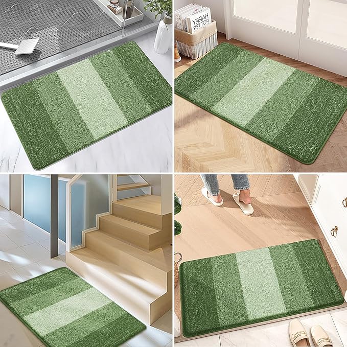 Kitinjoy Indoor Outdoor Door Mat, 47x20 Non-Slip Absorbent Dirt Trapper, Low-Profile Washable Inside Entrance Front Floor Mat, Sturdy Soft Entry Doormats for Entryway, Green