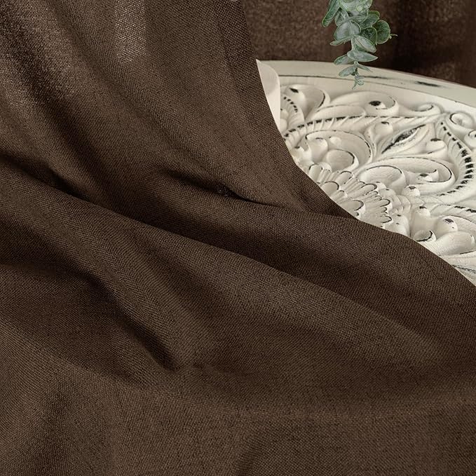YoungsTex Brown Linen Curtains 78 Inch Length for Living Room, Semi Sheer Window Drapes with Rod Pocket Back Tab Light Filtering for Bedroom Office Farmhouse, 2 Panels, 52 X 78 Inch