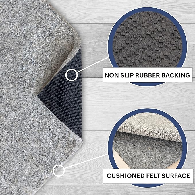 RUGPADUSA - Dual Surface - 7'x10' - 3/8" Thick - Felt + Rubber - Enhanced Non-Slip Rug Pad - Adds Comfort and Protection - for Hard Surface Floors