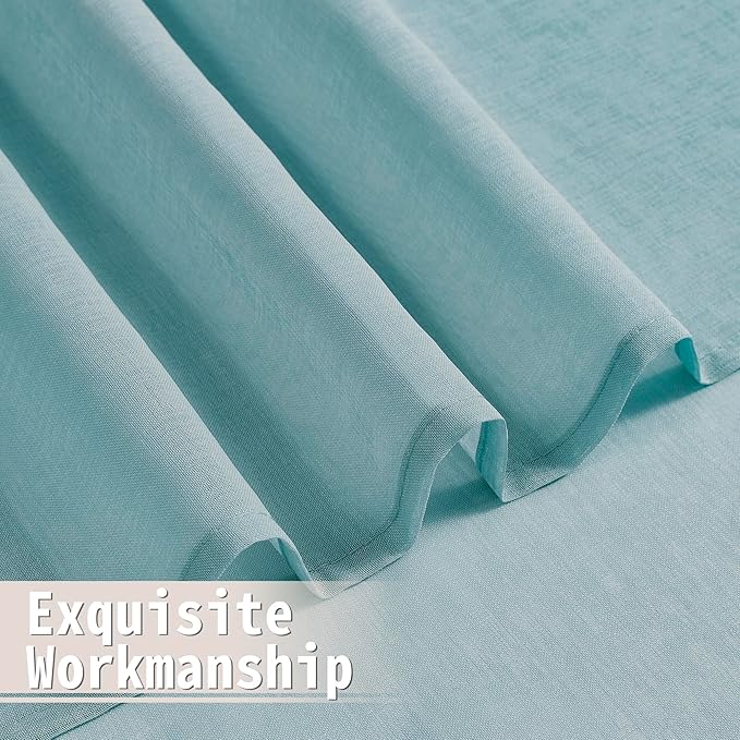 Tollpiz Sheer Door Curtains Closet Linen Textured Curtain Sheers Doorway Light Filtering Voile Patio Door Rod Pocket Curtains French Door, 54 x 80 inches Long, Dusty Blue, Set of 1 Panel