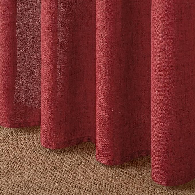 YoungsTex Red Linen Curtains 45 Inch Length for Kitchen, Short Window Drapes with Rod Pocket Back Tab Light Filtering Christmas Decor for Bathroom Cafe, 2 Panels, 42 X 36 Inch